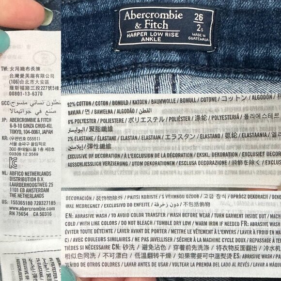 Abercrombie & Fitch Harper Low Rise Ankle Tuxedo Stripe Fray Hem Jeans Size 26S - Picture 3 of 16